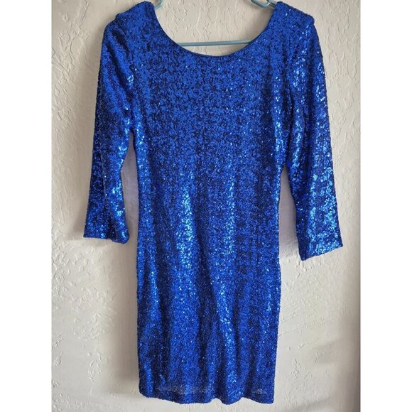 Crystal Doll Sparkly Blue Sequin Mini Dress size L - Picture 2 of 6
